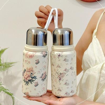 450/600ML Vacuum Thermos Bottle Stainless Steel Leak-Proof Thermal Cup Vintage Floral Portable Coffee Cup Travel Camping