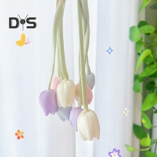 Stužkový popruh s tulipánovými poupaty, látkový, s tulipánovými poupaty, vlasový doplněk, ručně vyrobený, tulipánová spona na závěsy pro DIY projekty, domácí dekorace