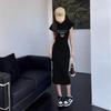 Gray Slim Waisted French-Style Petite Summer Dress