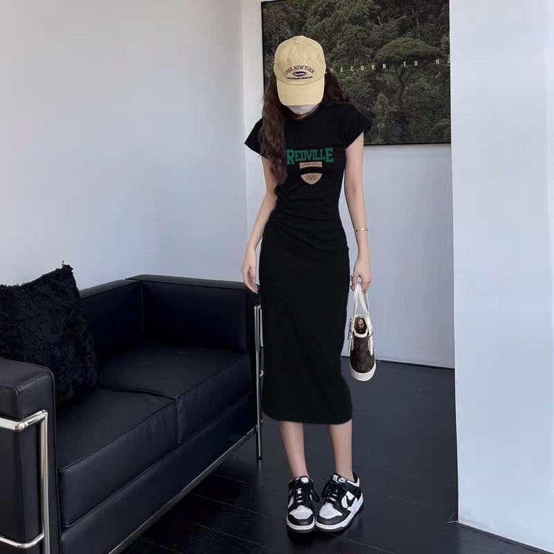 Gray Slim Waisted French-Style Petite Summer Dress