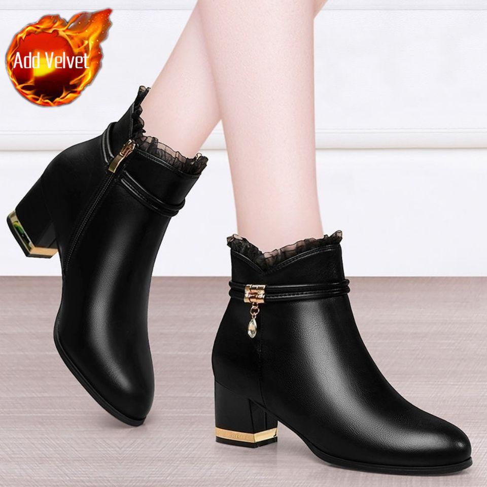 

Модная водонепроницаемая женская короткая обувь Элегантные ботильоны на среднем каблуке Теплые женские ботильоны Осень Зима Черные ботильоны Новинка Горячие Y2k Ботинки 38