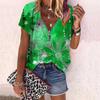 Dame Topp Sommer Ny Mote Rose Blomst Graffiti Blomster Trykt Casual Glidelås V-hals Kort Erm Topp