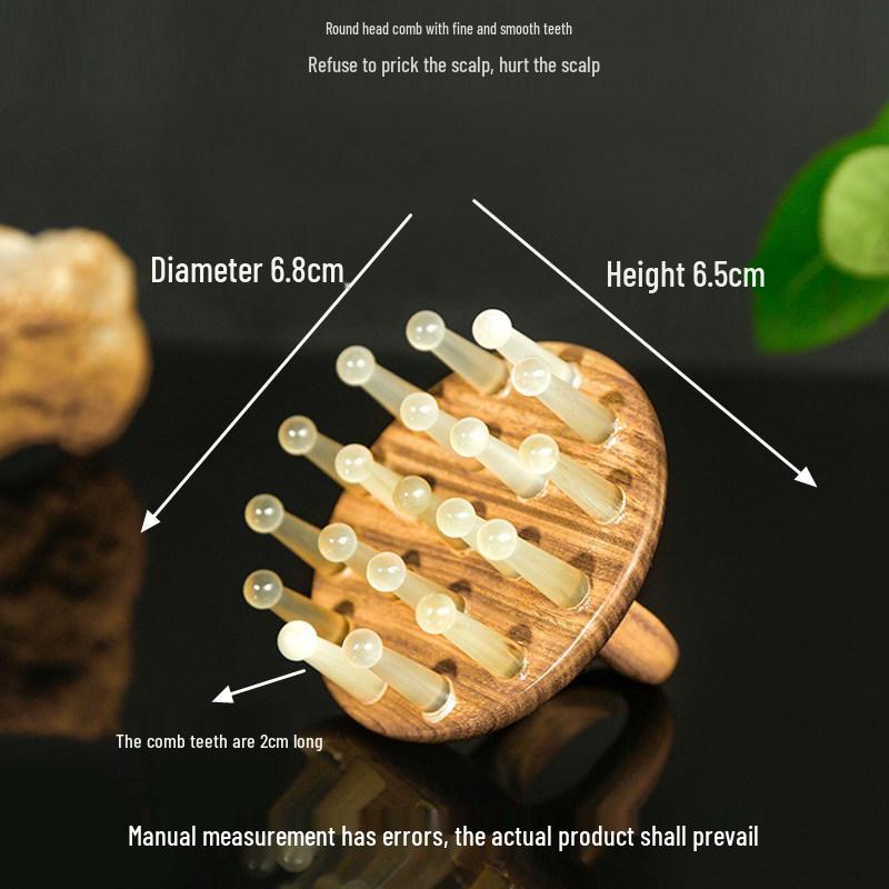 Green Sandalwood Scalp Massage Comb Set with 28 Nails & Buffalo Horn Head Therapy Comb