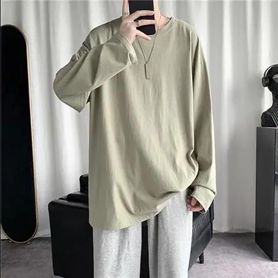 Loose Long Sleeved Sleeved T-shirt Men's Spring Autumn Pure Color Big Size Casual T-shirt