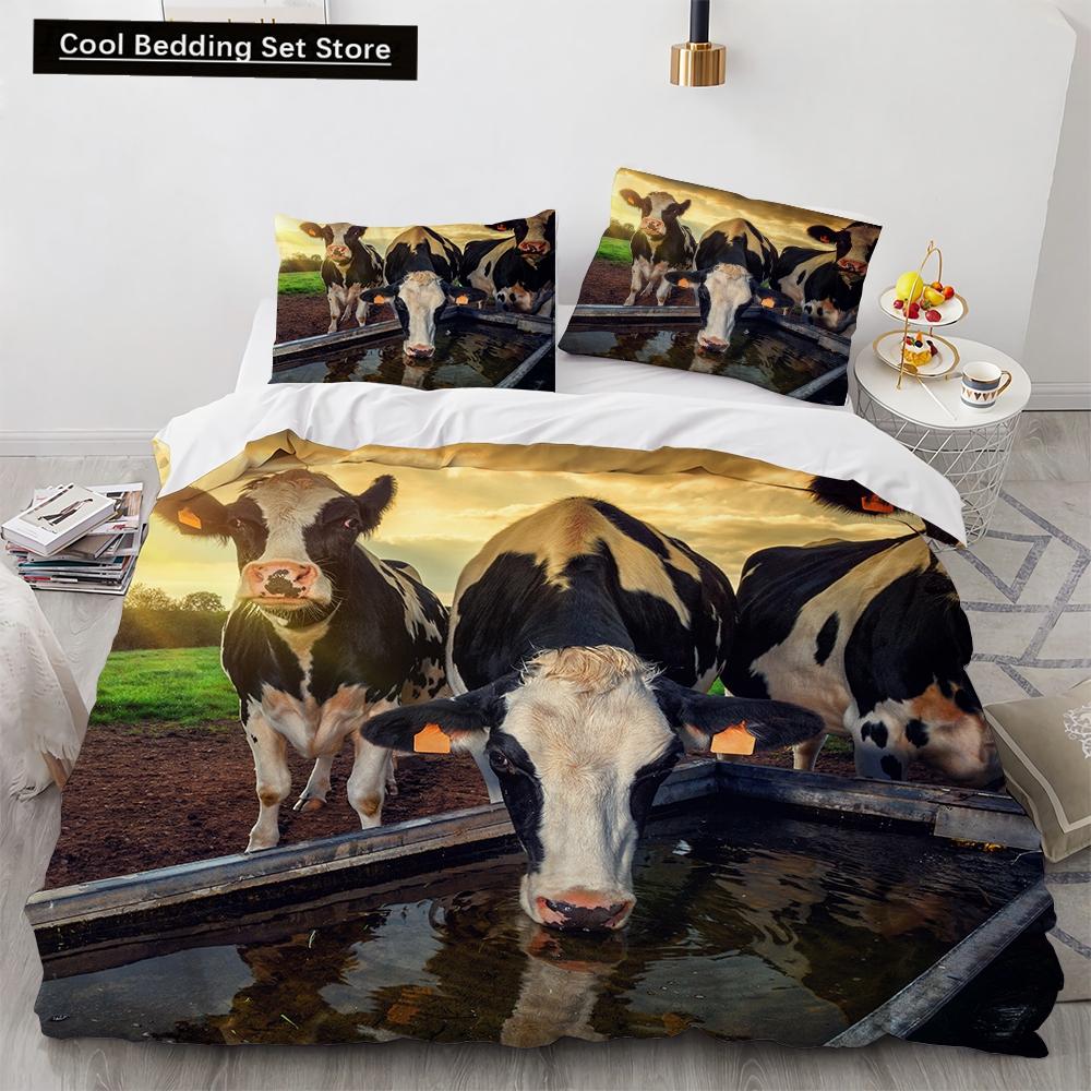Comforter Cow Herd Pattern King Queen Bedding Set Highland Bull Farm Animal Dairy Cattle Comforter Polyester