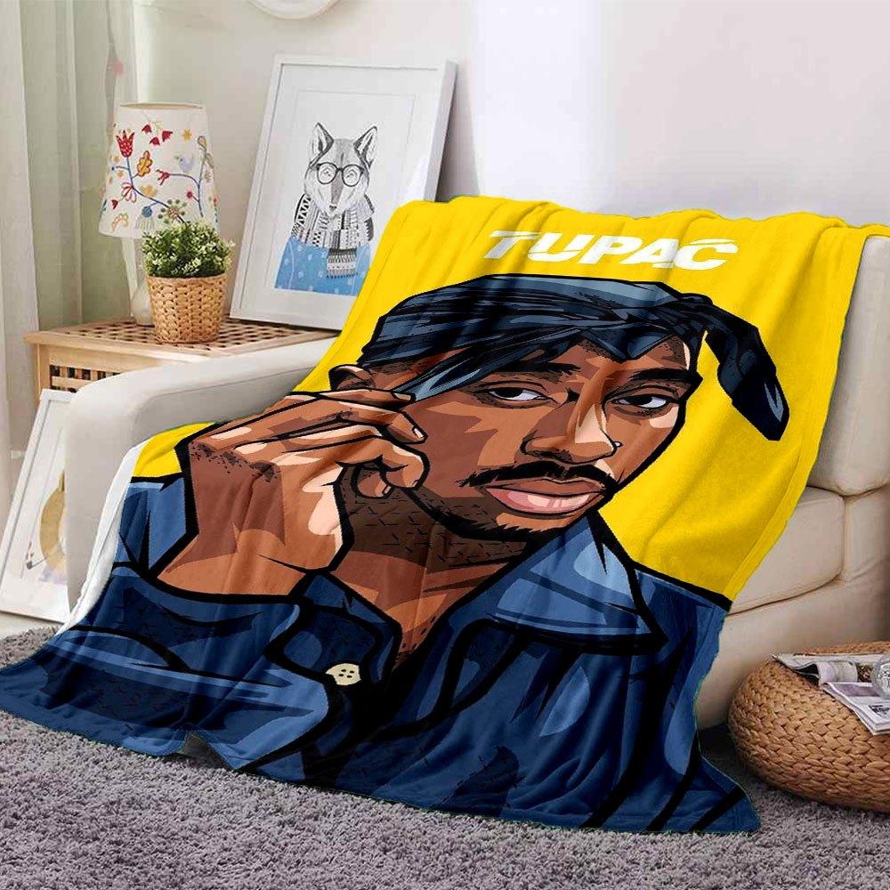 1pc 2PacHip Hop Blanket Soft Lightweight All Season Multi Purpose Throw for Sofa, Bed, Office & Picnics, French Style with Iconic Album Art & Quotes