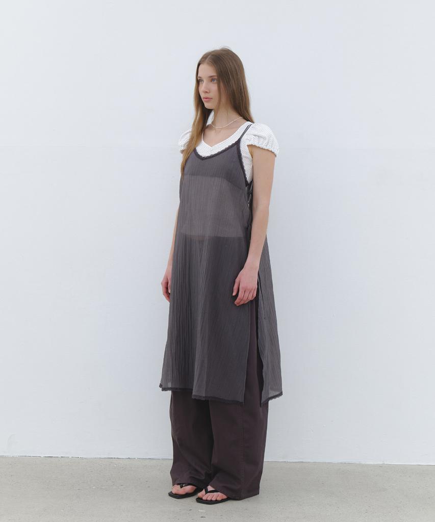 Cluny Sheer Layered Beach Slip Dress - Charcoal