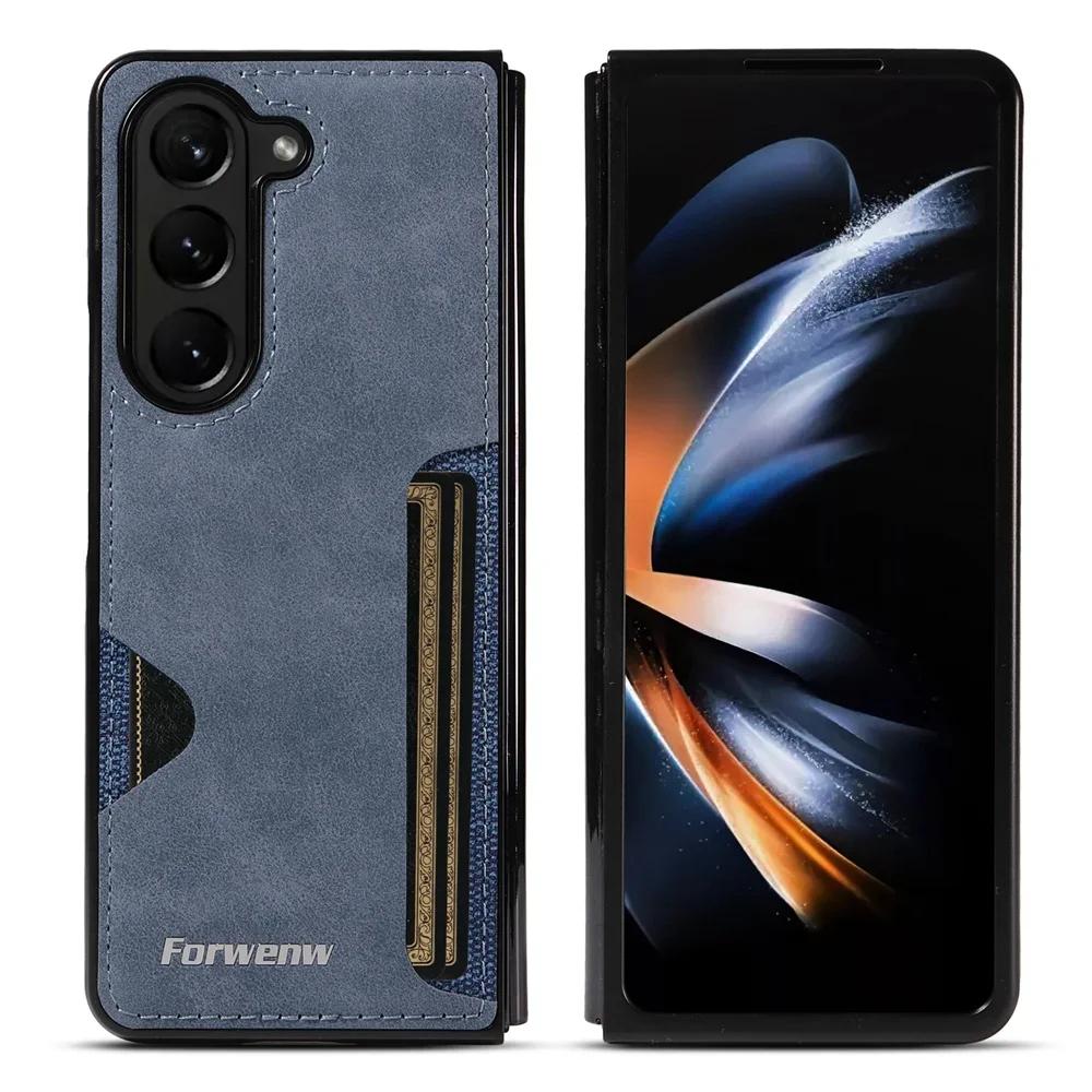 

Luxury PU Leather + PC Hold Case for for Samsung Galaxy Z Fold 7 6 5 4 3 5G Fold7 Fold6 Fold5 Card Slot Phone Cover Etui Coque Samsung Z Fold7