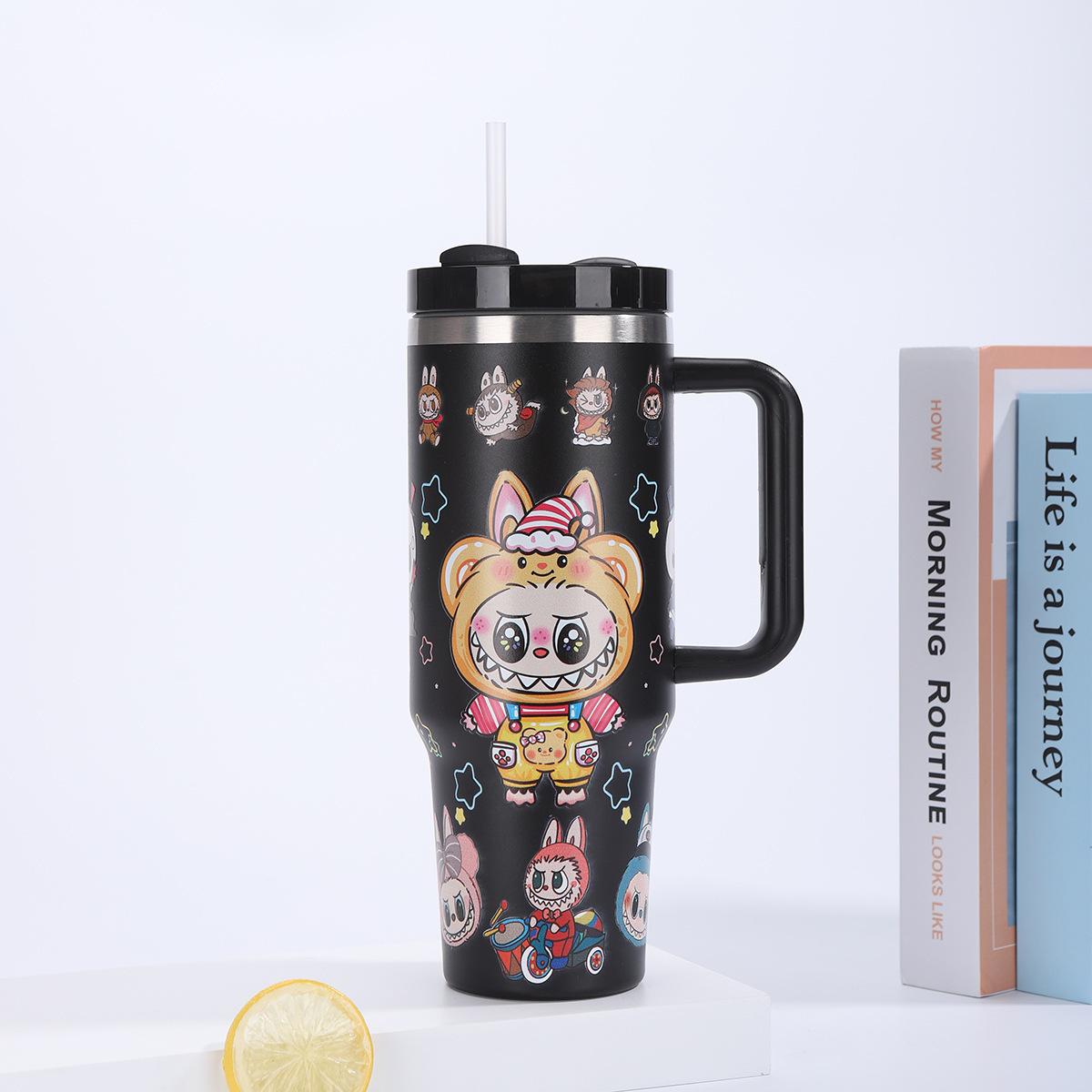 Cartoon Stainless Steel Thermos Cup Large Capacity Car Cup 40oz Car Cup Thermal Insulation Water Cup 1.1L-2L