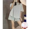 2023 Women's Summer Striped Short Sleeve Set with Chest Pad (Shorts and Long Pants)