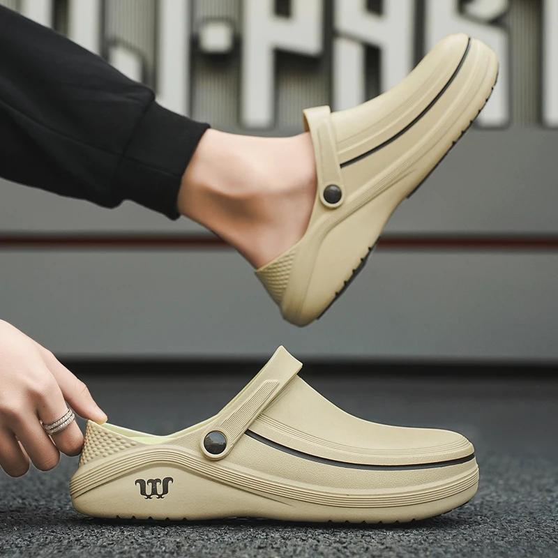 Wysokiej Jakości Olejoodporne Buty Szefa Kuchni Męskie Wsuwane EVA Wodoodporne Antypoślizgowe Buty Nowy Mężczyzna Wsuwane Sandały Outdoorowe Męskie Klapki na Plażę