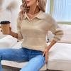New Fashion Knitted Sweater Long Sleeve Lapel Solid Color Sweater for Women