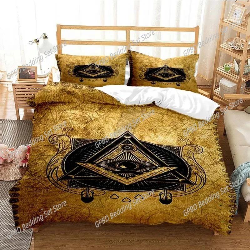 Comforter Masonic Freemason Illuminati Bedding Set 3D Printed Suitable For Bedroom Kids Home Textile
