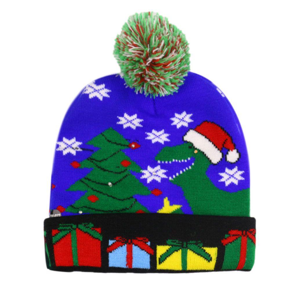 For Aldult Kids Snowman Cartoon Knitted Cap Sweater Beanie LED Hat Christmas Hat