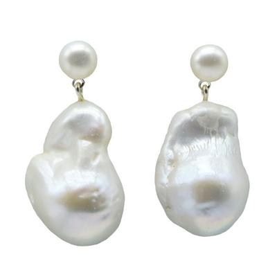 Orecchini di perle barocche Orecchini da donna in argento sterling 925 con perle d'acqua dolce naturali bianche a forma di goccia grande