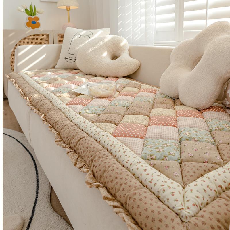 Solid Color Sofa Cushion Bay Window Mat Antislip Four Seasons Couch Cushion Living Room Pure Cotton Thickened Splicing Sofa Mat