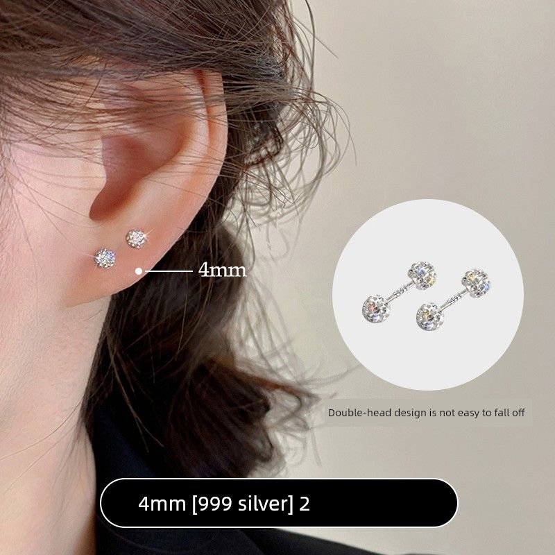

Elegant Front and Rear Double Beads Diamond Ball Ear Stud 2025 New Arrival Best Selling Fancy Ear Bone Stud Earrings Female Earrings Accessories 4mm [999 foot silver at ear needle site] 2