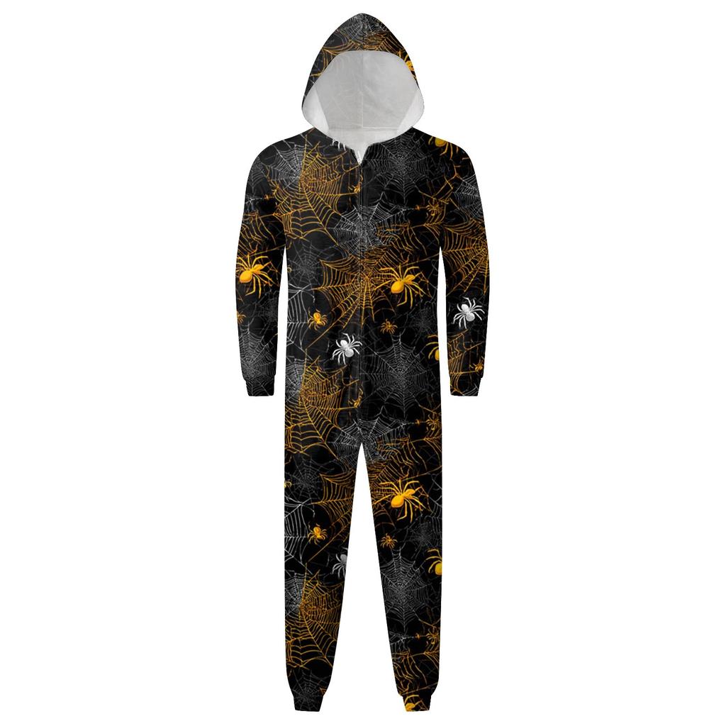 Halloween Print Family Matching Hooded Long Sleeved Zippered Jumpsuit Set