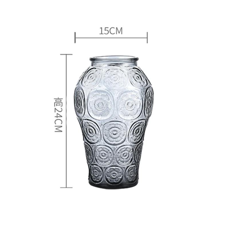 

Ваза зі скла з тисненням соняшника, рельєфна технологія, скляна ваза для квіткових композицій, сучасна домашня декорація, ваза для прикраси вітальні
