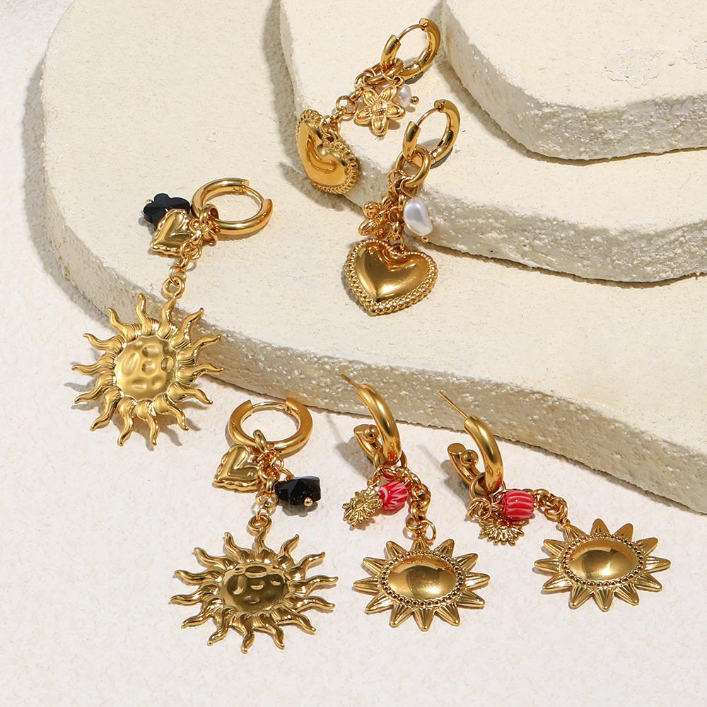 MamacitaSlay 316L Stainless Steel Flower Heart Sun Earrings 18K Gold Plated Waterproof Jewelry Women's High Quality Earrings