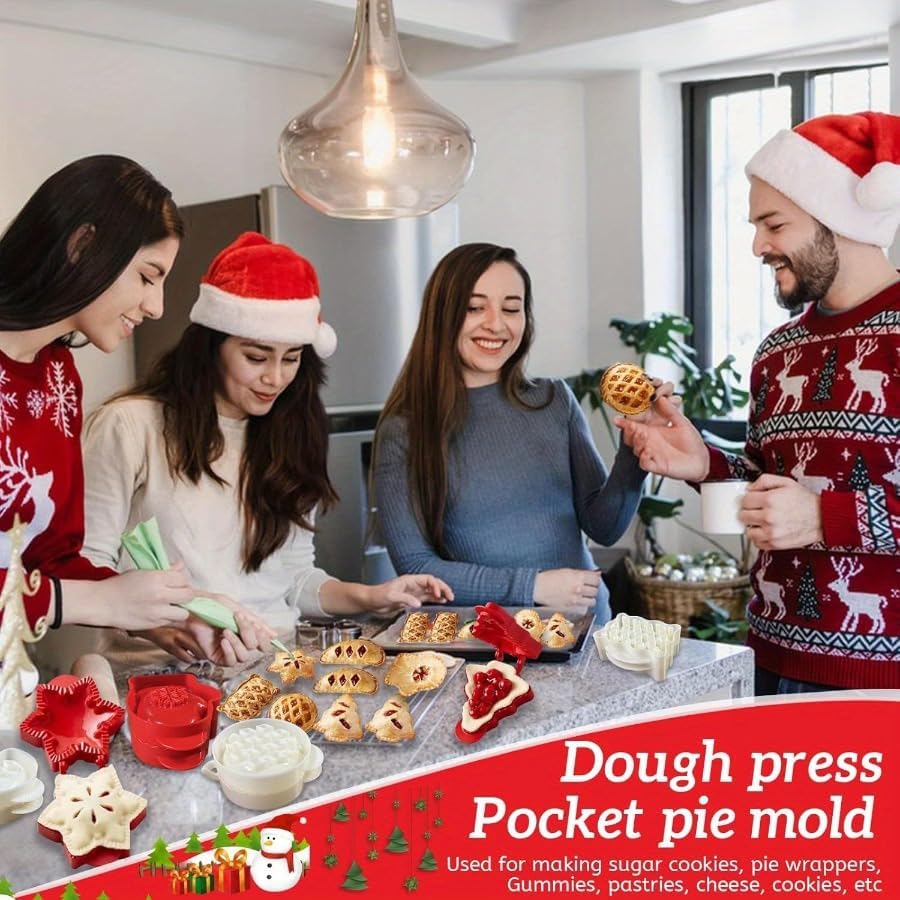Christmas 6Pcs Mini Pie Molds, Hand Pie Molds, Cute Baking Supplies, Festive Pie Press & Pastry Molds for Holiday Parties & Baking (6)