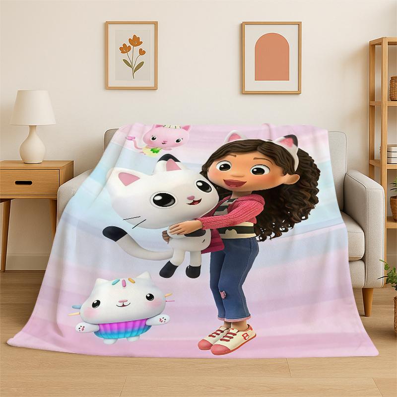 Cartoon Gabby Dollhouse Girl Flannel Blanket Soft Warm Throw Blanket for Bedroom Living Room Bed Travel Camping Picnic Kid