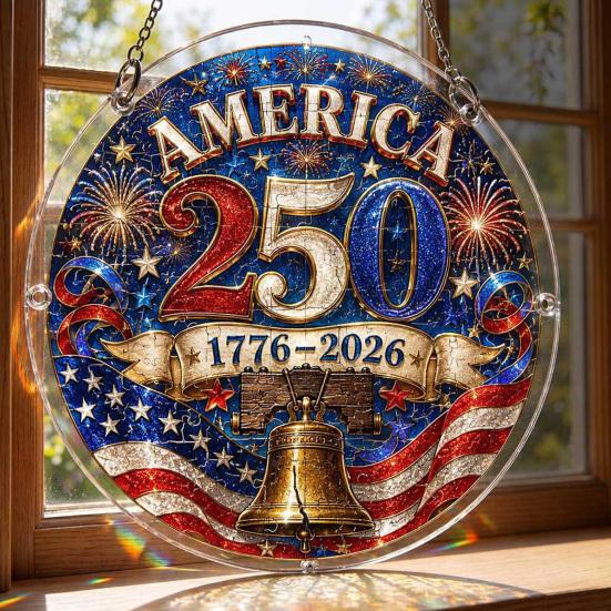 Acrylic Jigsaw Puzzle Suncatcher, US 250th Anniversary DIY Sun Catcher Kit, Stained Glass Style Patriotic Window Hanging Ornament for Independence Day