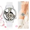2Colors Quartz Analog Couple Watch Round Hollow Musical Note Dial PU Strap Wristwatch