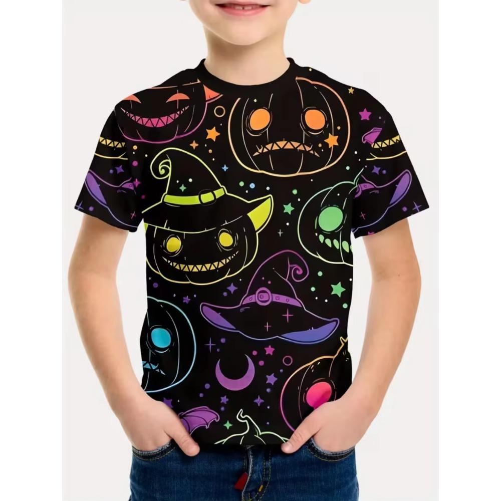 Halloween Boy's T-Shirt Pumpkin Pattern Summer Short Sleeve Loose Fashion 3D Print Children Top Holiday Gift Party T-Shirt