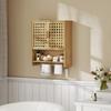 Bamboo Bathroom Wall Cabinet, 2 Slatted Doors, Open Compartment, Adjustable Shelf, Natural Wood