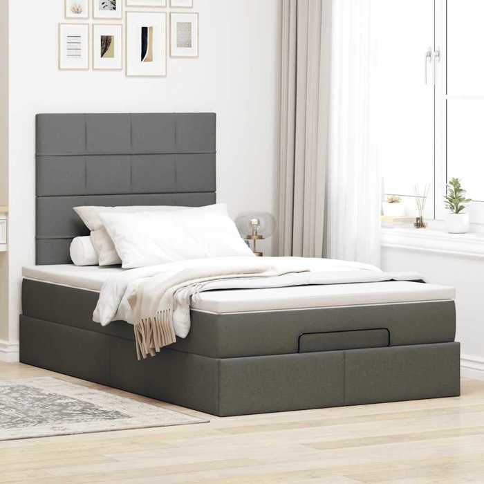 VidaXL Cadre de lit ottoman avec matelas gris foncé 120x200cm tissu 3313148