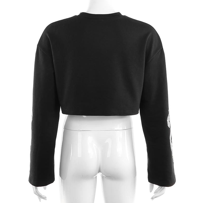 Print Dragon Autumn Crop Sweatshirt Long Sleeve Korean Fashion Pullover Black Casual Gothic Streetwear Sweatshirts