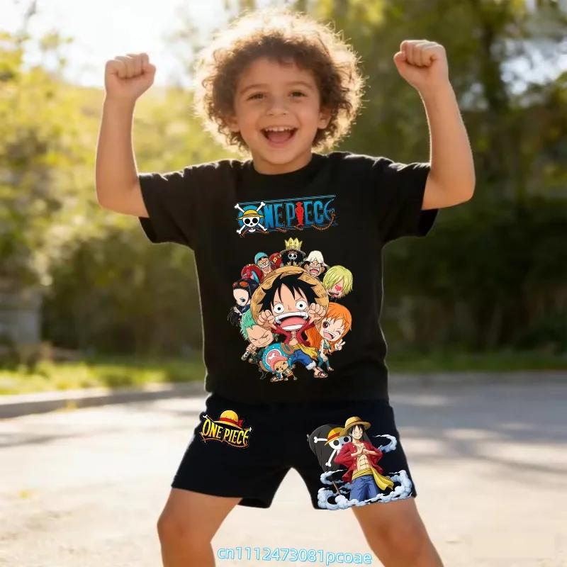 One Piece Children's Polyester Short-Sleeved Shorts Set with Cartoon Print - Boys' Sports Shirt for Summer T-Shirt Set of 2 Pieces