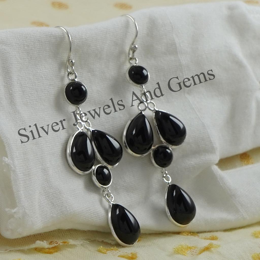 Black Onyx Earring, Multi Stone Earring, 925 Sterling Silver Bezel Earring, Gift for Girls, Handmade Earring, December Birthstone Earring