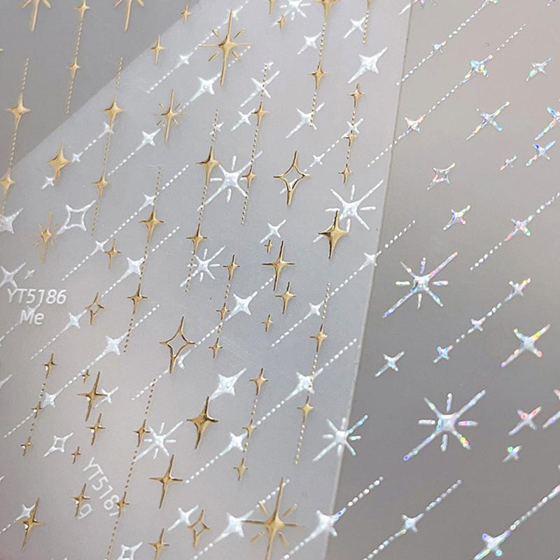 Gold Silver Stamped Starlight Laser Glitter Star Bronzing Relief Nail Art Decorations Stickers Manicure Decals