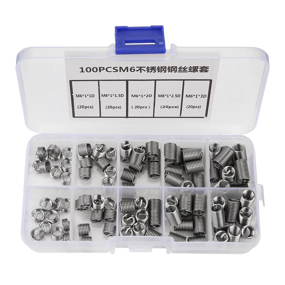 100pcs M6 Stainless Steel Coiled Wire Helical Screw Thread Inserts Set