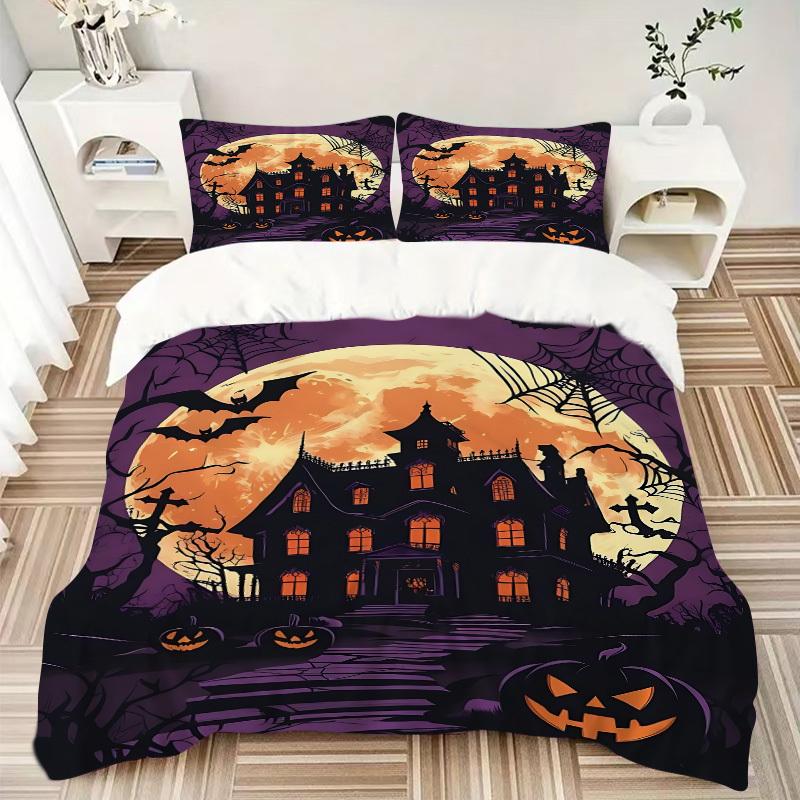 3pc Halloween Haunted Cover Set - 1 Quilt Cover + 2 Pillowcases, All Seasons Bedroom Setting, Perfect for Home064