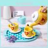 Wooden Heart Shaped Flower Checkered Pattern Afternoon Tea Set Children Toyfor Early Learning