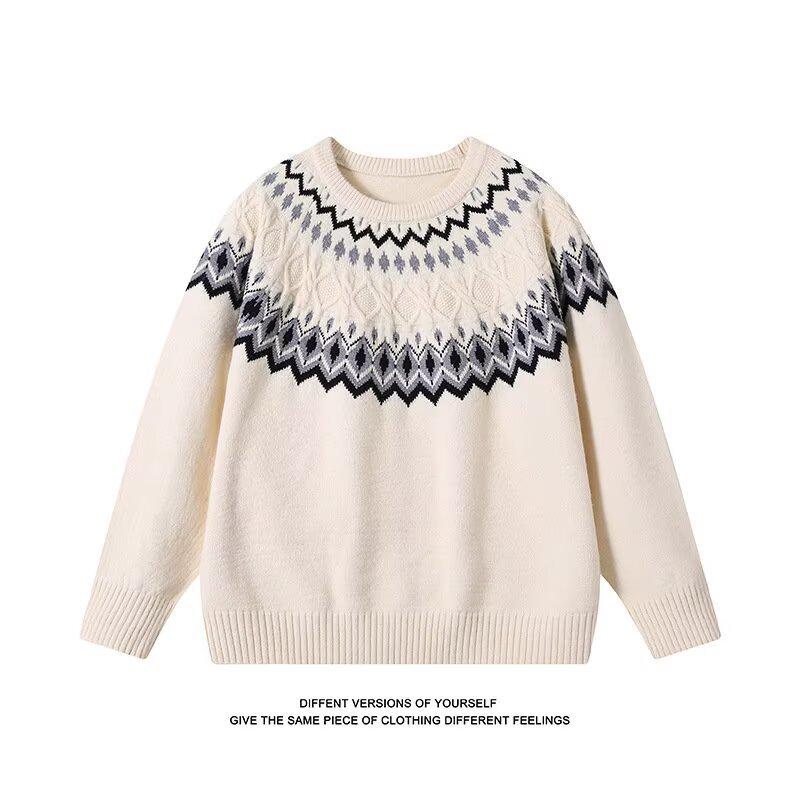 Мужской ретро вязаный свитер в стиле Fair Isle - Унисекс, Плотный, Свободный крой M