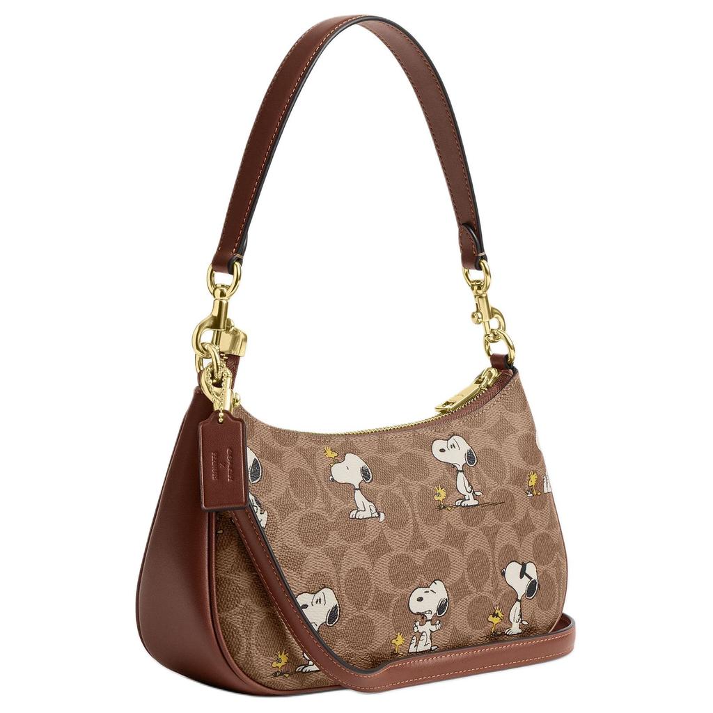 Coach Peanuts Teri 24 Brand Logo Coated Canvas Shoulder Bag Medium Women Shoulder Bag Brown CBJ88-IMY3O