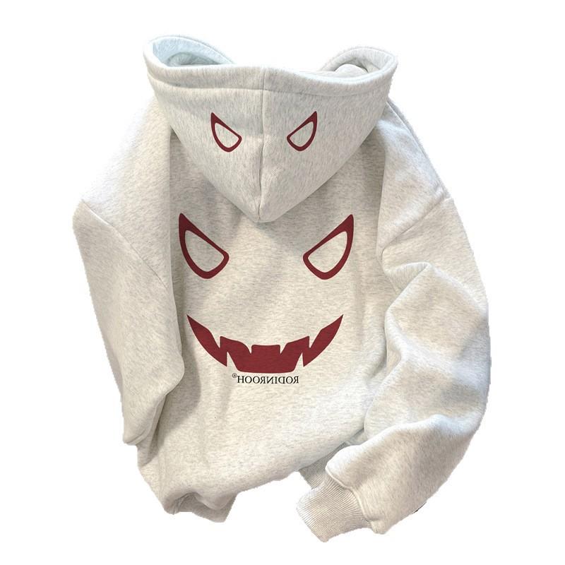 Retro printing 2025 season niche trendy brand fleece thickened men's hooded sweater women