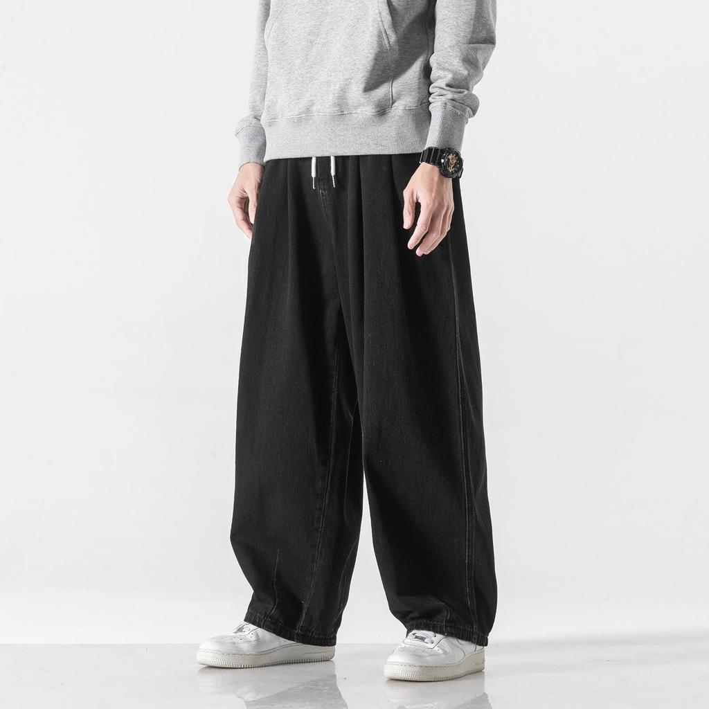 2026 Spring Autumn Men Loose Denim Pants Men Vintage Elastic Waist Jeans Pants Male Hip Hop Cotton Wide Leg Trousers