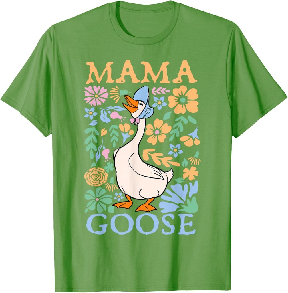 Mama Goose Floral Graphic Print Cotton T-Shirt Cute Mother's Day Casual Daily Tee