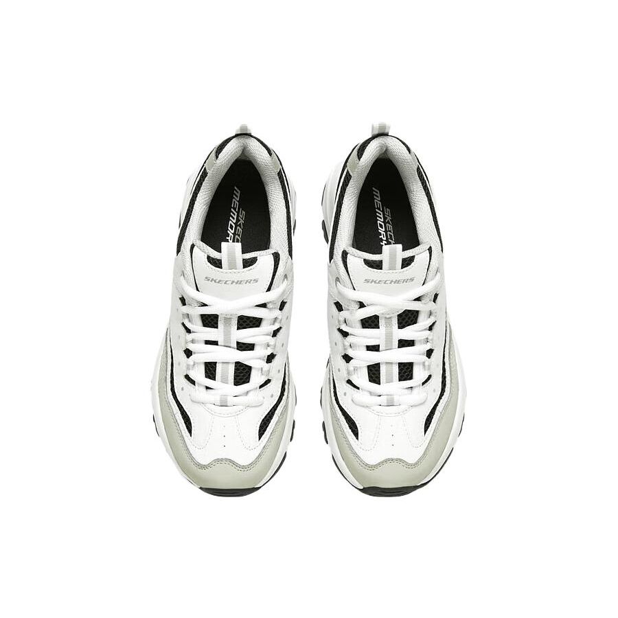 Skechers Arch Fit DLites Tela Cuero Sintético Cómodas Versátiles de Caña Baja Zapatillas de Papá Zapatillas para Mujer Blanco Marrón Negro 8730066-WLGY