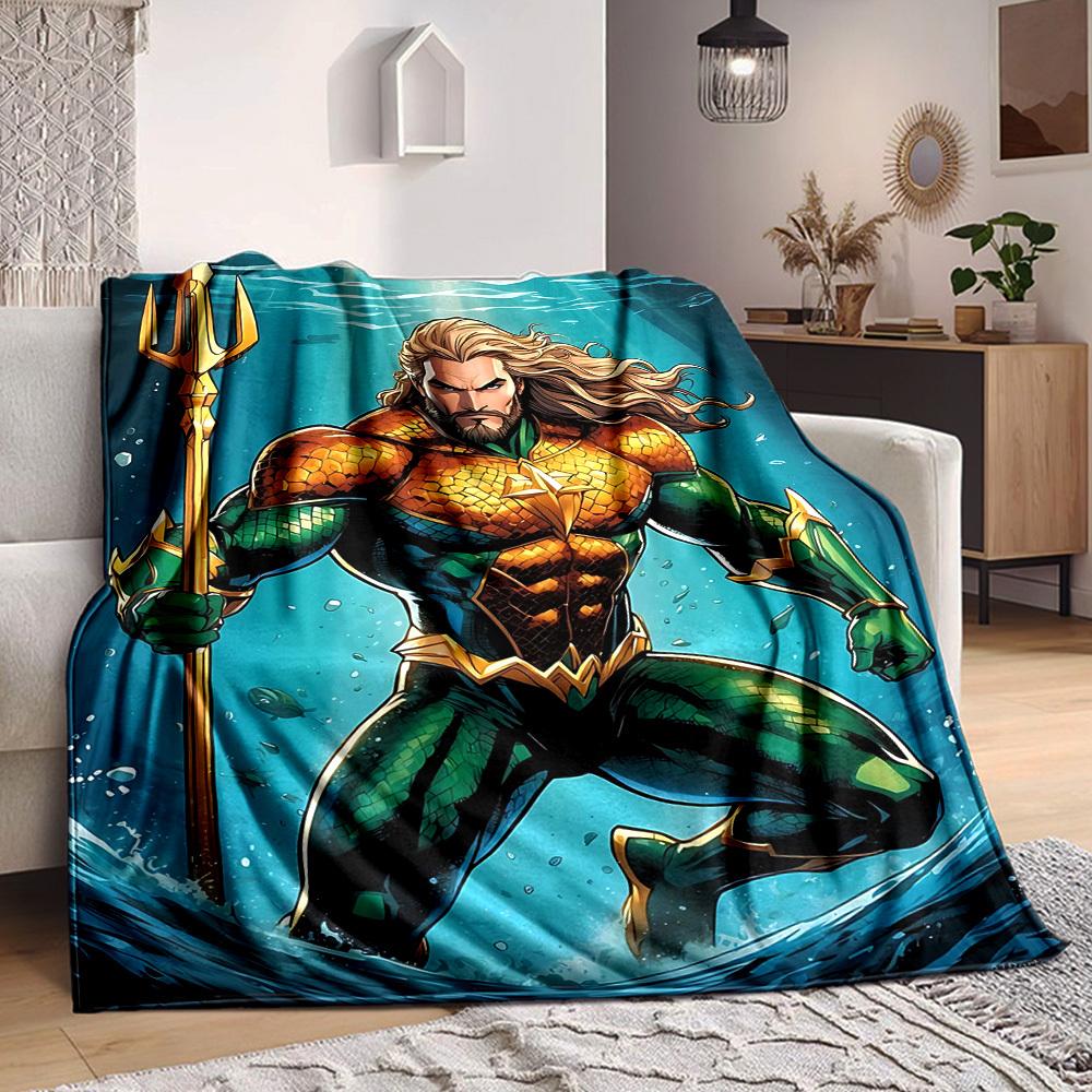 1 manta de franela suave, cálida y acogedora de Aquaman con tridente para sofá, cama, oficina y viajes, versátil, regalo para todas las estaciones, regalo de Navidad