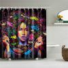 Cortinas de ducha de baño con diseño artístico de Graffiti para mujer, chica negra Afro americana, poliéster impermeable con ganchos
