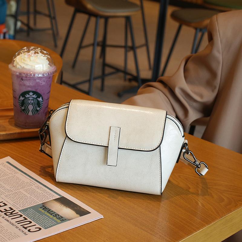 Women's Genuine Leather Crossbody Bag Waxed Oil Cowhide Small Versatile Shoulder Shell Bag