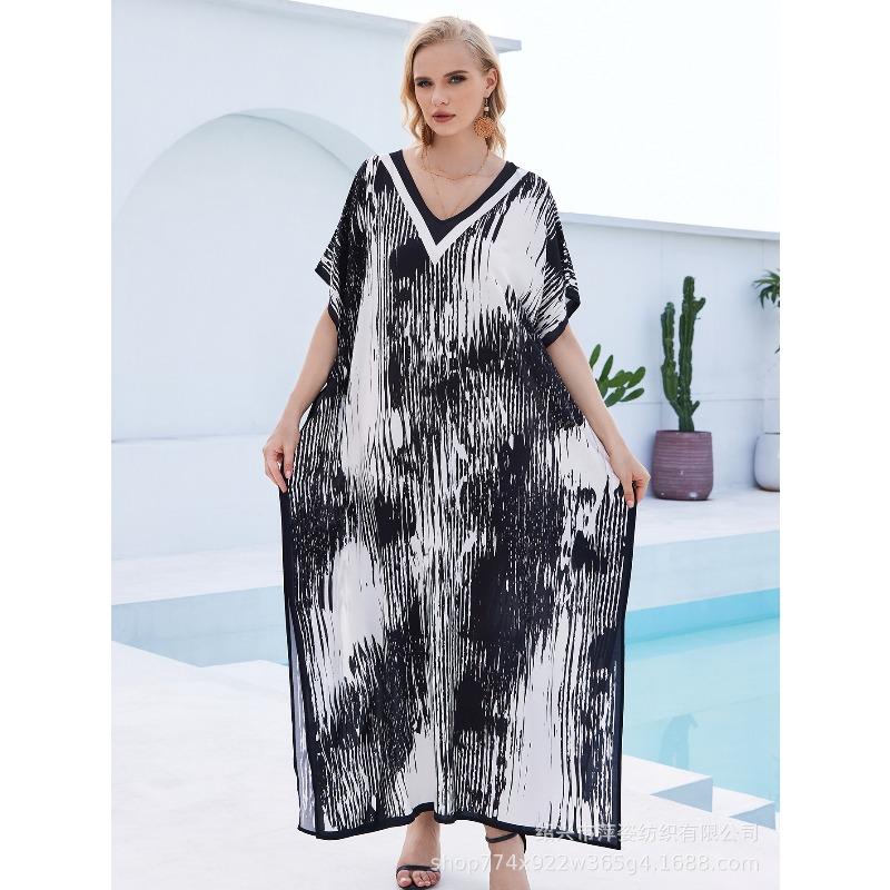 Blouse de plage coton humain imprimé ample robe de vacances bikini protection solaire chemise maillot de bain veste châle