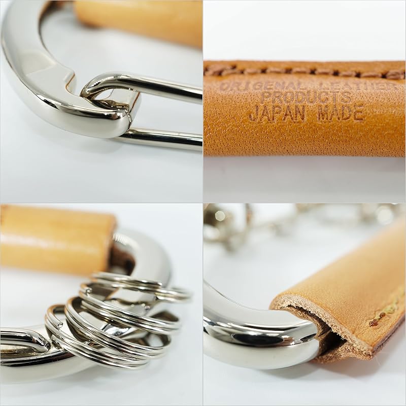 camel M F tochigi leather carabiner key ring key ring small size large key smart key car bike made in Japan leather genuine leather Tanned leather