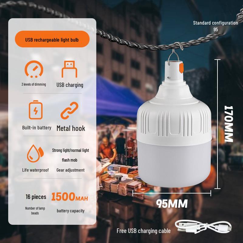 LED Energy-Saving Wireless Portable Camping Lantern - USB Rechargeable, Super Bright Light for Outdoor, Market Stall, or Night Use